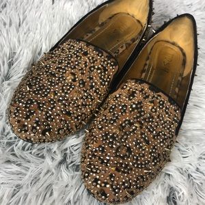 Posh Studded Spiked Flats Leopard w/ box fall 8